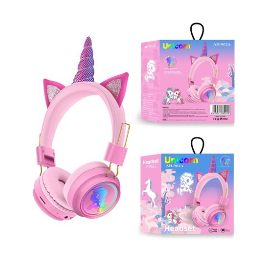 UNICORN RAINBOW SIMPLE CAT EAR WIRELESS HEADSET AH-902A WITH STEREO PINK